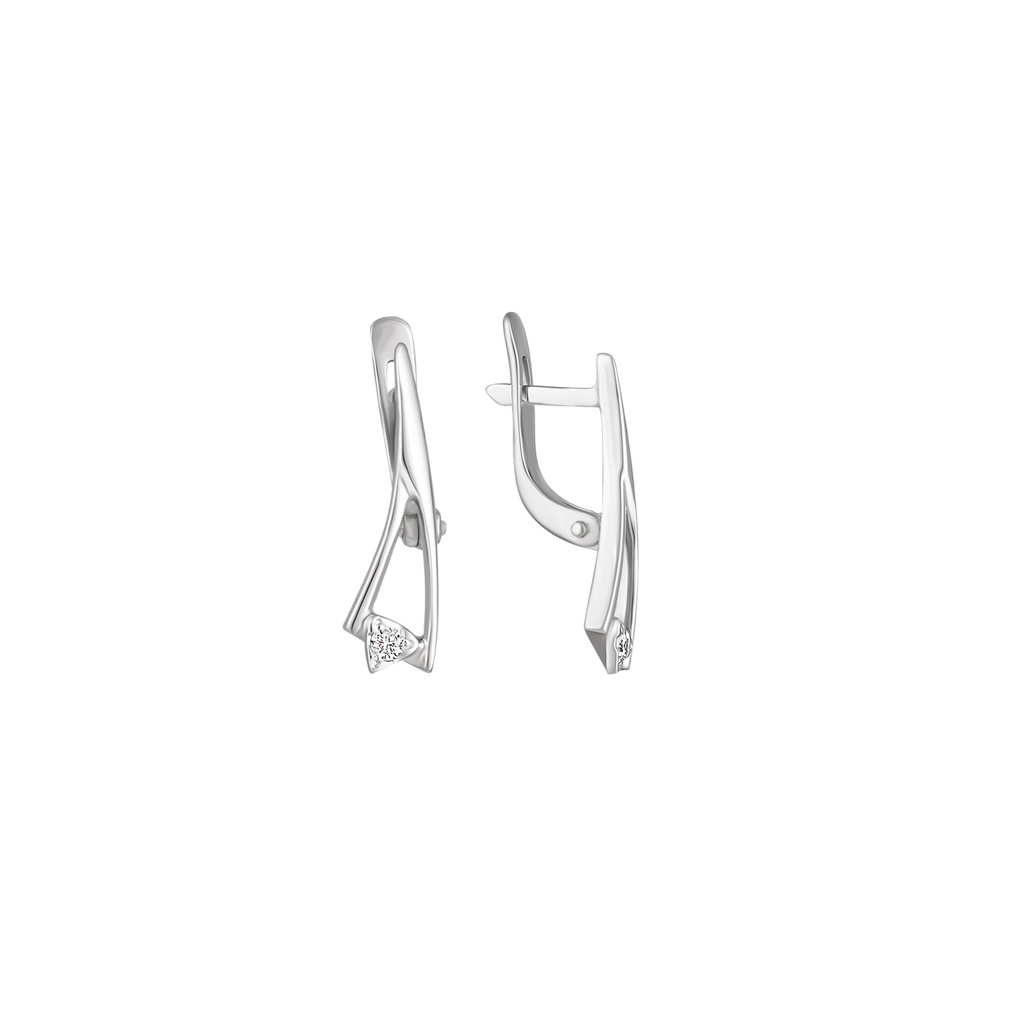 Сережки з білого золота трикутні з діамантами та англійською застібкою.